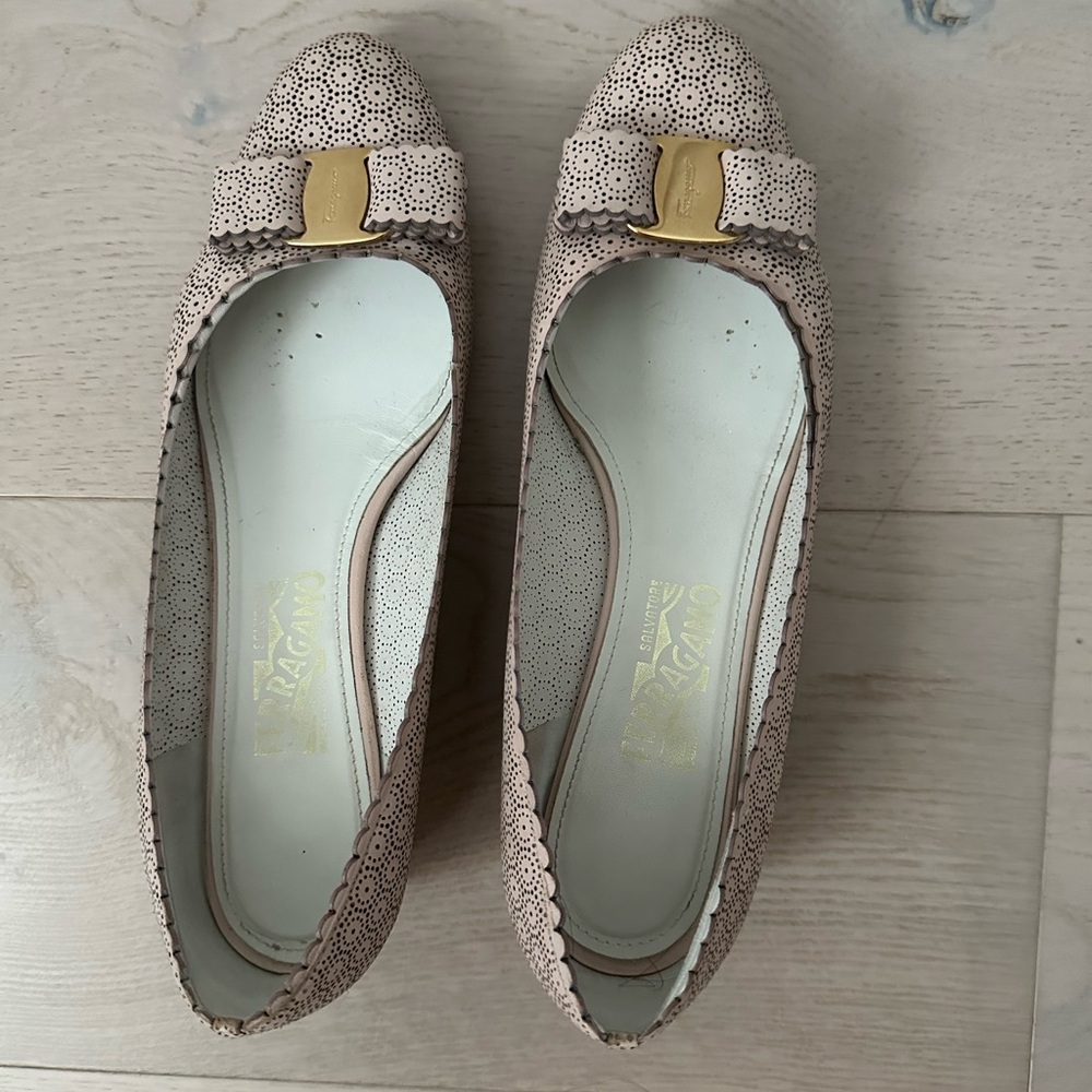 Salvatore Ferragamo Pink Perforated Flats with Bow